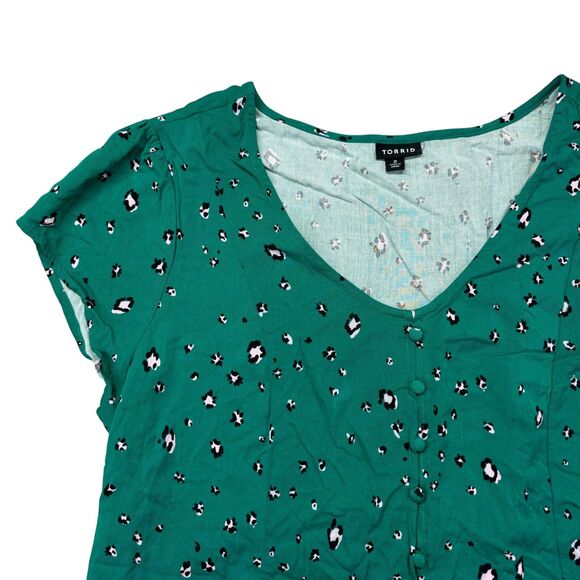 TORRID Top Women's 2 Green Leopard Animal Print Lace Up Corset Back Blouse Shirt - Picture 7 of 12